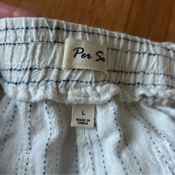 Per Se Linen Blend White Blue Stripe Pull On Front Tie Shorts Women’s Size Large - Picture 4 of 6